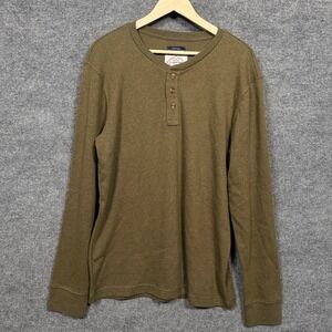 Y2K‎ St. John's Bay Mens Size Large Shirt Henley Olive Green Cotton Blend Preppy